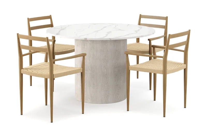 Uppveda Spisebord 120 cm Rund med 4 stk Jamna Karmstkolar, Hvid