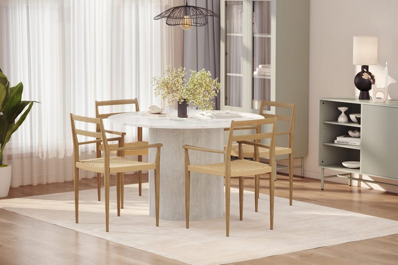 Uppveda Spisebord 120 cm Rund med 4 stk Jamna Karmstkolar - Hvid - Møbler - Borde - Spisebordssæt