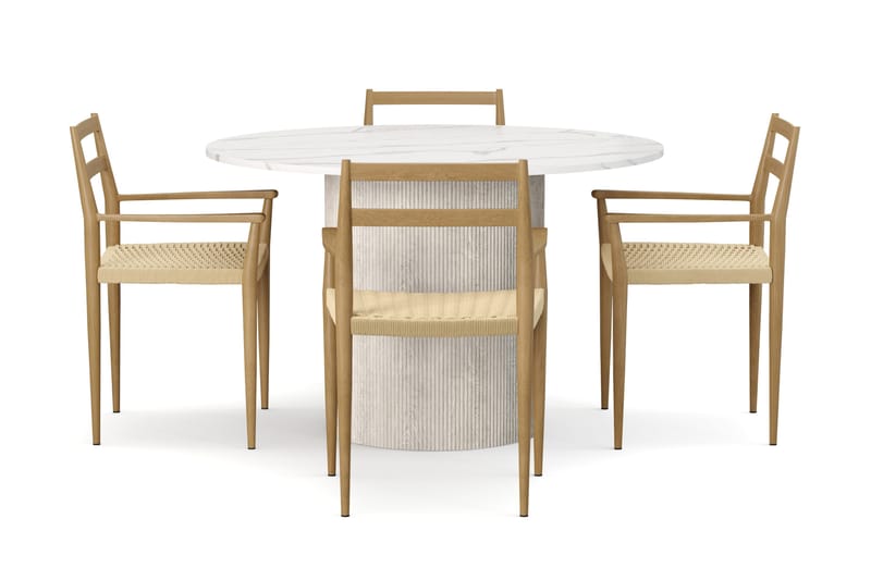 Uppveda Spisebord 120 cm Rund med 4 stk Jamna Karmstkolar - Hvid - Møbler - Borde - Spisebordssæt