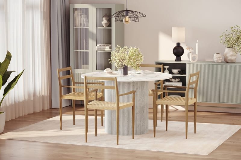 Uppveda Spisebord 120 cm Rund med 4 stk Jamna Karmstkolar - Hvid - Møbler - Borde - Spisebordssæt