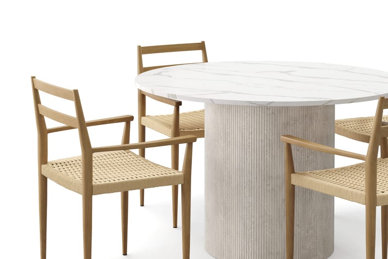 Uppveda Spisebord 120 cm Rund med 4 stk Jamna Karmstkolar - Hvid - Møbler - Borde - Spisebordssæt