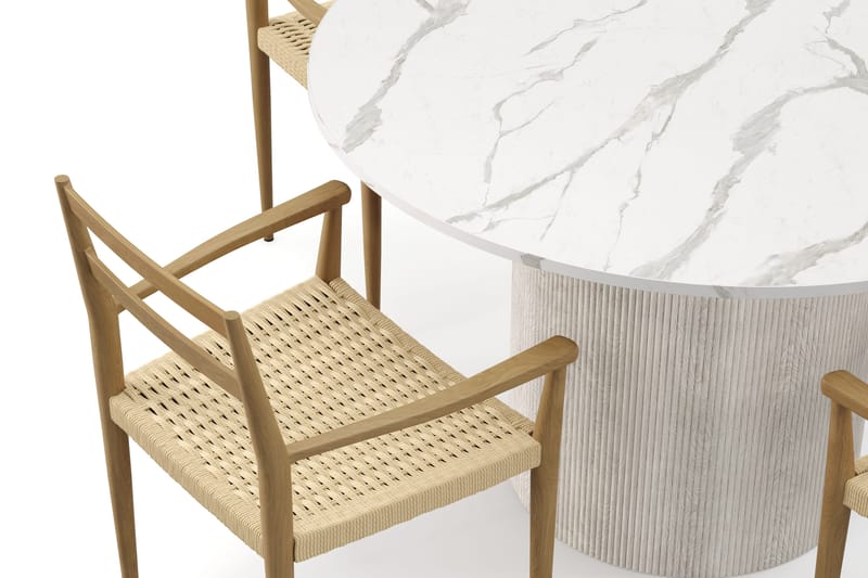 Uppveda Spisebord 120 cm Rund med 4 stk Jamna Karmstkolar - Hvid - Møbler - Borde - Spisebordssæt