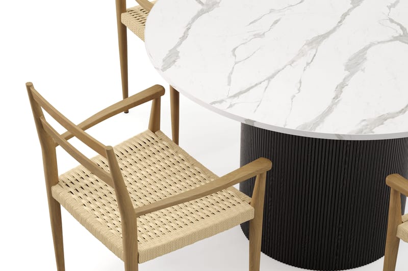 Uppveda Spisebord 120 cm Rund med 4 stk Jamna Karmstkolar - Sort/Hvid - Møbler - Borde - Spisebordssæt