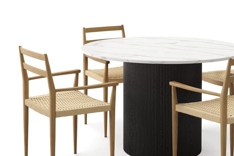 Uppveda Spisebord 120 cm Rund med 4 stk Jamna Karmstkolar - Sort/Hvid - Møbler - Borde - Spisebordssæt