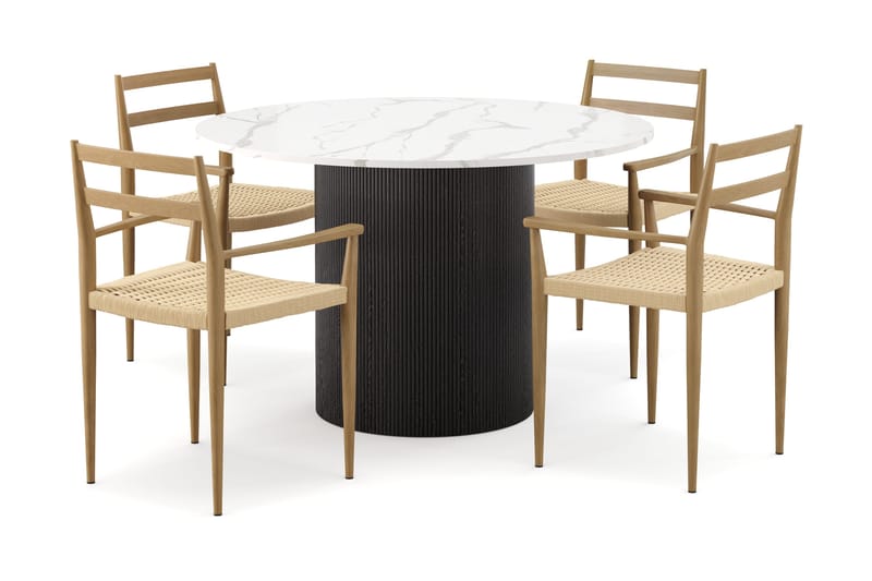 Uppveda Spisebord 120 cm Rund med 4 stk Jamna Karmstkolar, Sort/Hvid