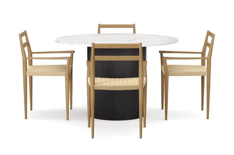 Uppveda Spisebord 120 cm Rund med 4 stk Jamna Karmstkolar - Sort/Hvid - Møbler - Borde - Spisebordssæt