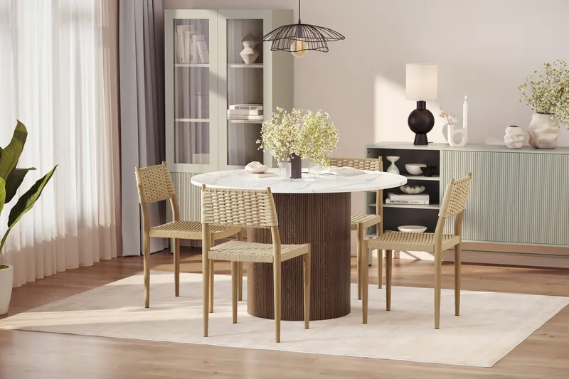 Uppveda Spisebord 120 cm Rund med 4 stk Jamna Matstkolar - Brun - Møbler - Borde - Spisebordssæt