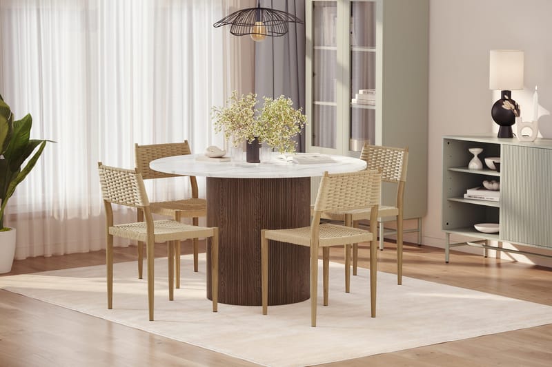 Uppveda Spisebord 120 cm Rund med 4 stk Jamna Matstkolar - Brun - Møbler - Borde - Spisebordssæt