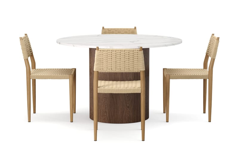 Uppveda Spisebord 120 cm Rund med 4 stk Jamna Matstkolar - Brun - Møbler - Borde - Spisebordssæt