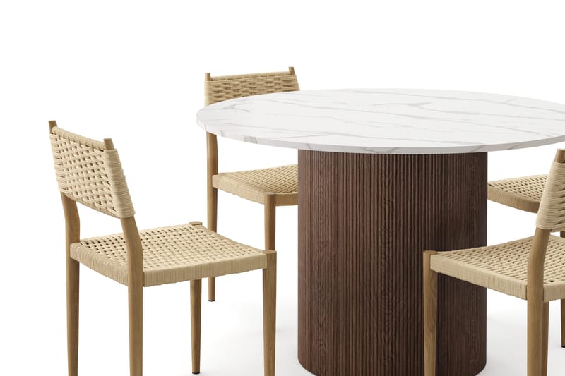 Uppveda Spisebord 120 cm Rund med 4 stk Jamna Matstkolar - Brun - Møbler - Borde - Spisebordssæt