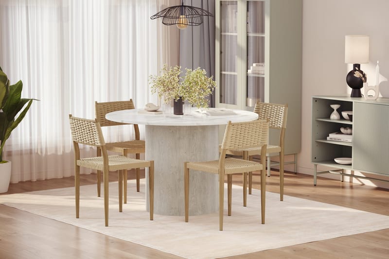 Uppveda Spisebord 120 cm Rund med 4 stk Jamna Matstkolar - Hvid - Møbler - Borde - Spisebordssæt