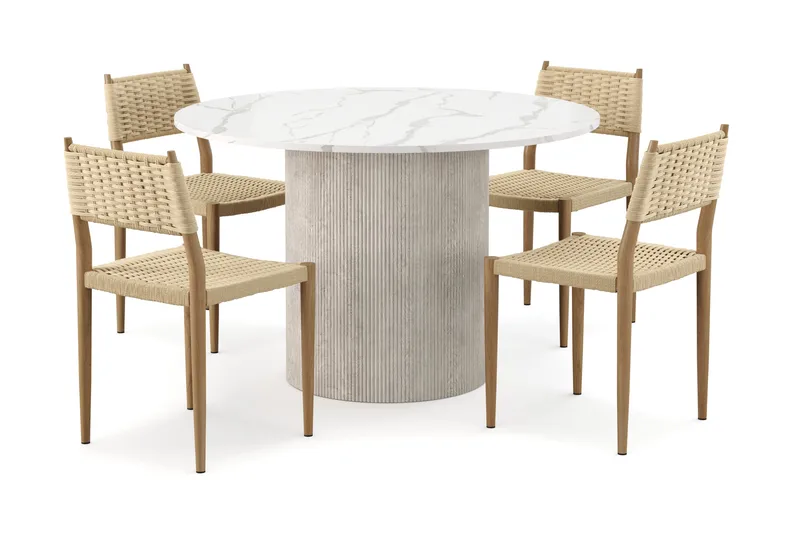 Uppveda Spisebord 120 cm Rund med 4 stk Jamna Matstkolar, Hvid