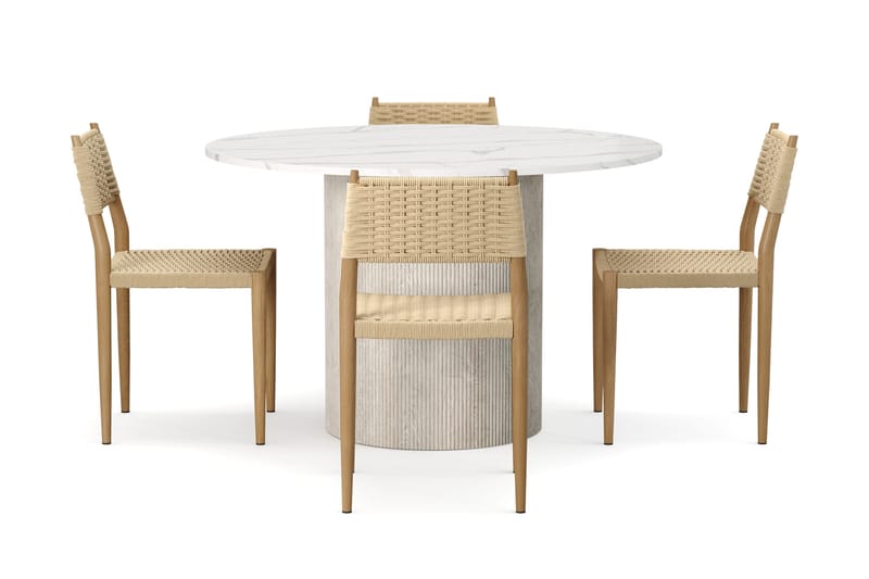 Uppveda Spisebord 120 cm Rund med 4 stk Jamna Matstkolar - Hvid - Møbler - Borde - Spisebordssæt