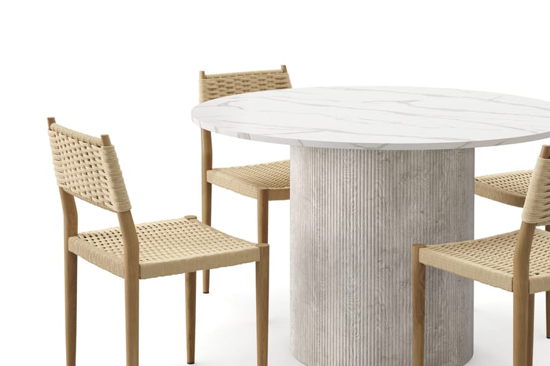 Uppveda Spisebord 120 cm Rund med 4 stk Jamna Matstkolar - Hvid - Møbler - Borde - Spisebordssæt