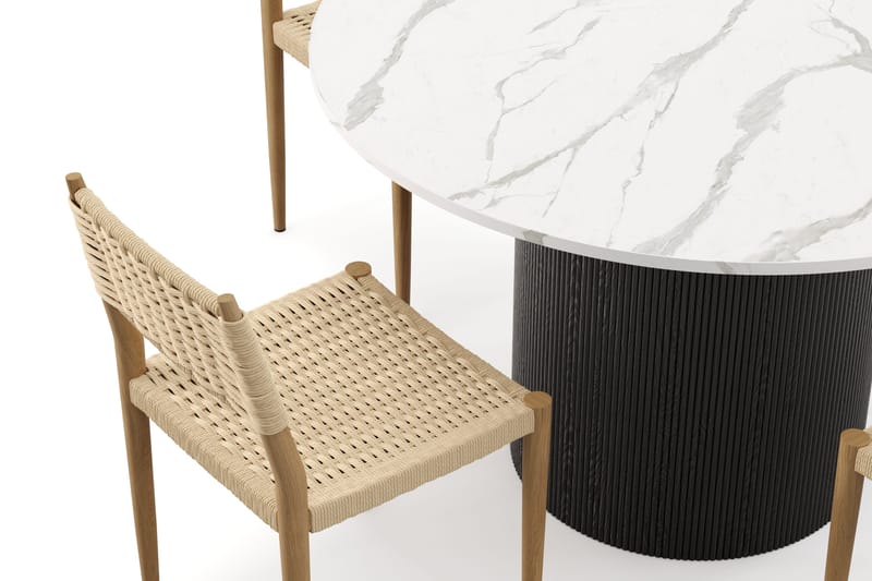 Uppveda Spisebord 120 cm Rund med 4 stk Jamna Matstkolar - Sort/Hvid - Møbler - Borde - Spisebordssæt