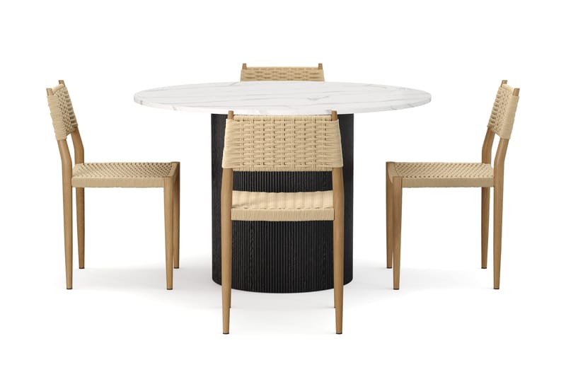 Uppveda Spisebord 120 cm Rund med 4 stk Jamna Matstkolar - Sort/Hvid - Møbler - Borde - Spisebordssæt