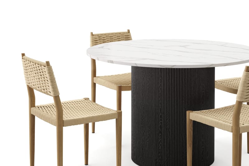 Uppveda Spisebord 120 cm Rund med 4 stk Jamna Matstkolar - Sort/Hvid - Møbler - Borde - Spisebordssæt
