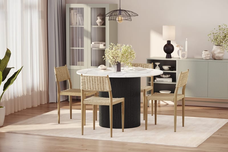 Uppveda Spisebord 120 cm Rund med 4 stk Jamna Matstkolar - Sort/Hvid - Møbler - Borde - Spisebordssæt