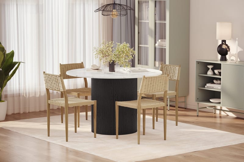 Uppveda Spisebord 120 cm Rund med 4 stk Jamna Matstkolar - Sort/Hvid - Møbler - Borde - Spisebordssæt