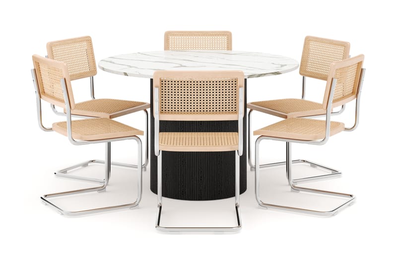 Uppveda Spisebord 120 cm Rund med 6 stk Build Matstkolar - Sort/Hvid - Møbler - Borde - Spisebordssæt