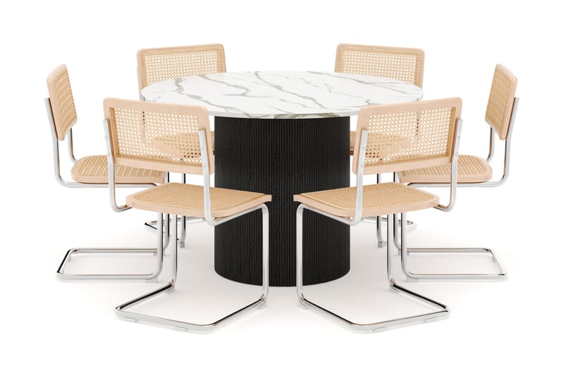 Uppveda Spisebord 120 cm Rund med 6 stk Build Matstkolar - Sort/Hvid - Møbler - Borde - Spisebordssæt