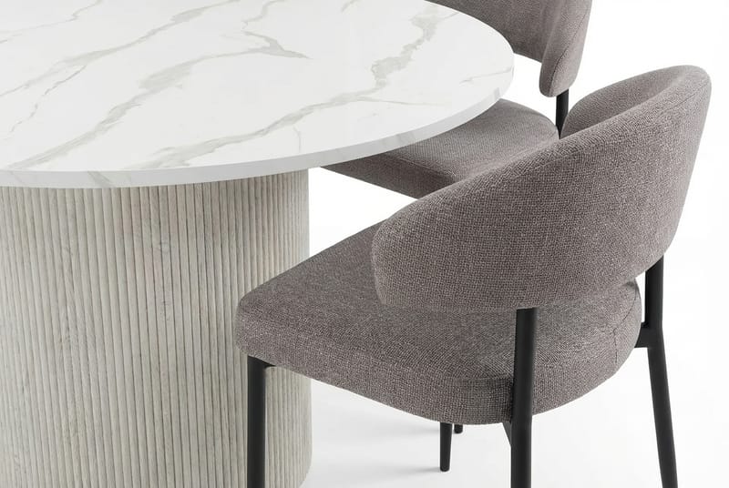 Uppveda Spisebord 120 cm Rundt Hvid med 4 Sawako Greige Stole - Hvid/Greige - Møbler - Borde - Spisebordssæt