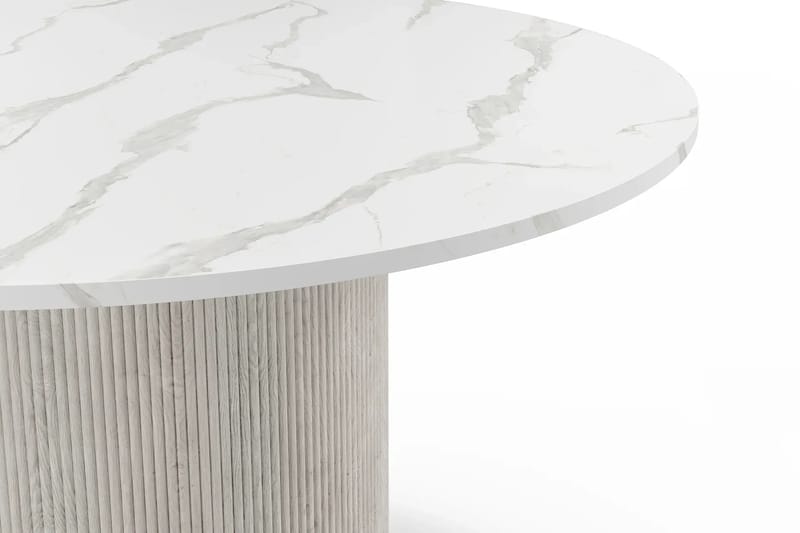 Uppveda Spisebord 120 cm Rundt Hvid med 4 Sawako Greige Stole - Hvid/Greige - Møbler - Borde - Spisebordssæt