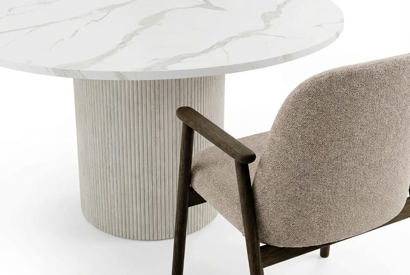 Uppveda Spisebord 120 cm Rundt Hvidt med 4 Reciclar Spisestole - Hvid/Greige - Møbler - Borde - Spisebordssæt