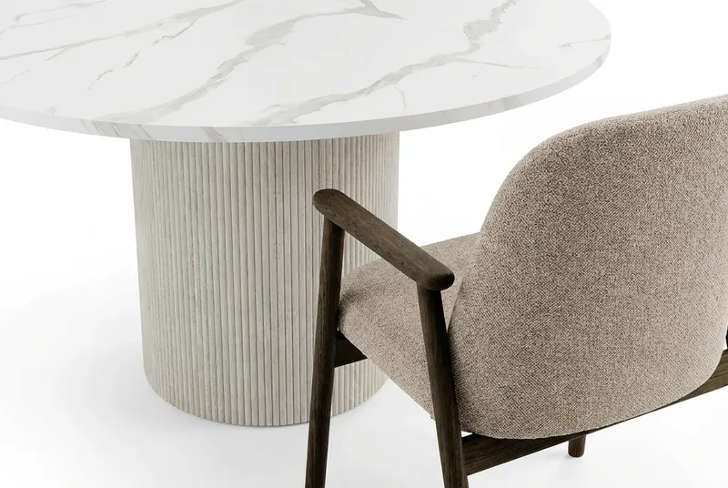 Uppveda Spisebord 120 cm Rundt Hvidt med 4 Reciclar Spisestole - Hvid/Greige - Møbler - Borde - Spisebordssæt