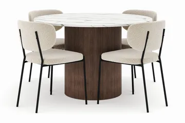 Uppveda Spisebord 120 cm Rundt med 4 Gemmiano Stole - Brun - Møbler - Borde - Spisebordssæt