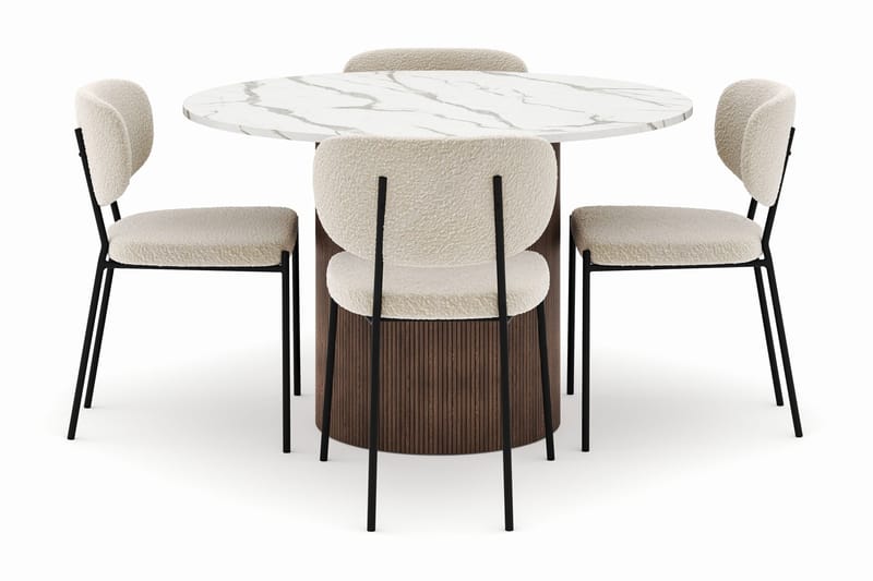 Uppveda Spisebord 120 cm Rundt med 4 Gemmiano Stole - Brun - Møbler - Borde - Spisebordssæt