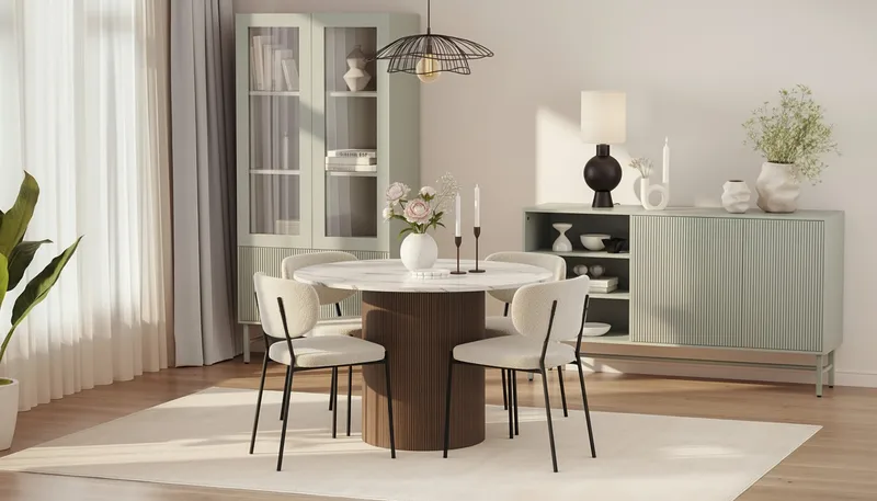 Uppveda Spisebord 120 cm Rundt med 4 Gemmiano Stole - Brun - Møbler - Borde - Spisebordssæt