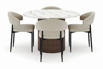 Uppveda Spisebord 120 cm Rundt med 4 Sawako Stole - Brun - Møbler - Borde - Spisebordssæt