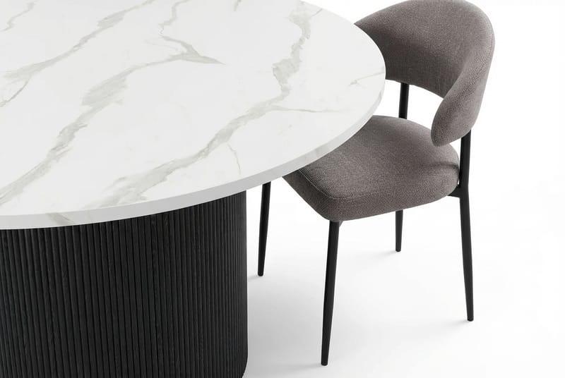 Uppveda Spisebord 120 cm Rundt Sort med 4 Sawako Greige Stole - Sort/Hvid/Greige - Møbler - Borde - Spisebordssæt