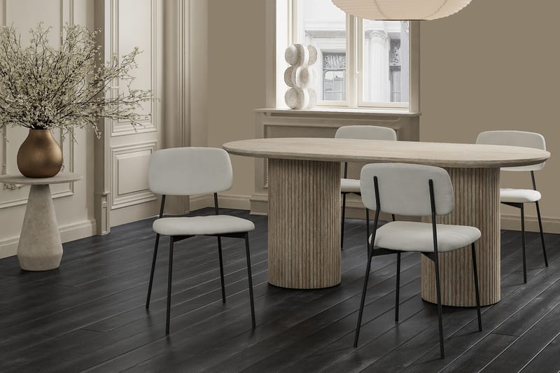 Uppveda Spisebord 180 cm Oval Travertin med 4 Lowe Spisebordsstole - Travertin - Møbler - Borde - Spisebordssæt