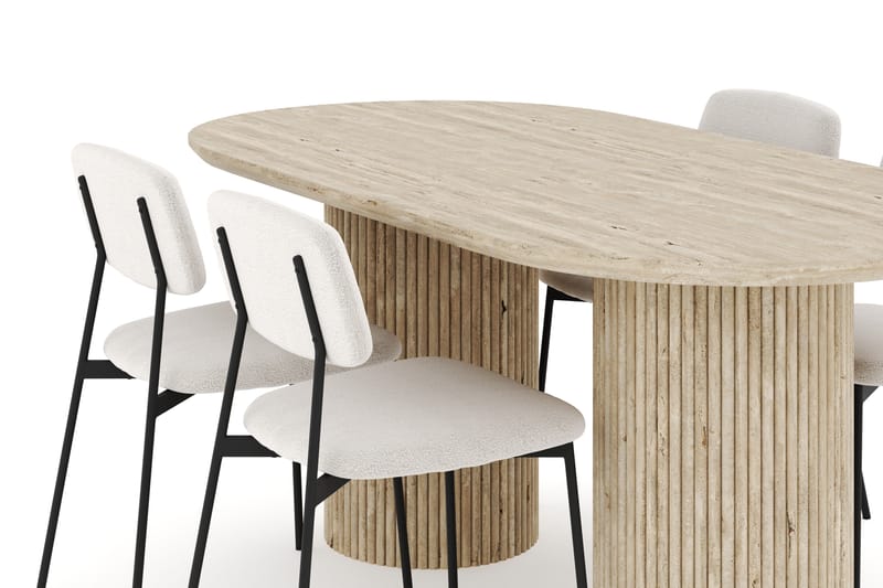 Uppveda Spisebord 180 cm Oval Travertin med 4 Lowe Spisebordsstole - Travertin - Møbler - Borde - Spisebordssæt
