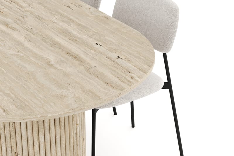 Uppveda Spisebord 180 cm Oval Travertin med 4 Lowe Spisebordsstole - Travertin - Møbler - Borde - Spisebordssæt