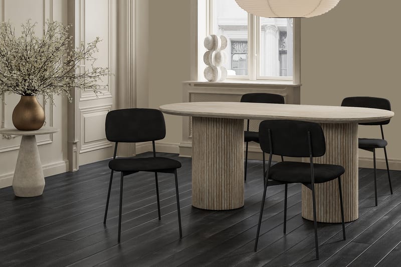 Uppveda Spisebord 180 cm Oval Travertin med 4 Lowe Spisebordsstole - Travertin - Møbler - Borde - Spisebordssæt
