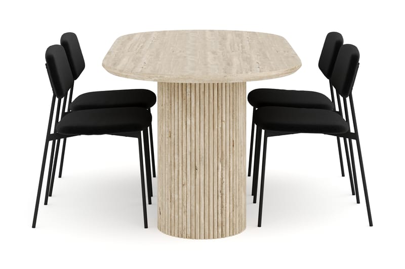Uppveda Spisebord 180 cm Oval Travertin med 4 Lowe Spisebordsstole - Travertin - Møbler - Borde - Spisebordssæt