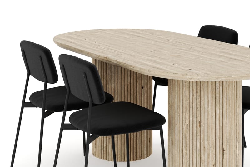 Uppveda Spisebord 180 cm Oval Travertin med 4 Lowe Spisebordsstole - Travertin - Møbler - Borde - Spisebordssæt