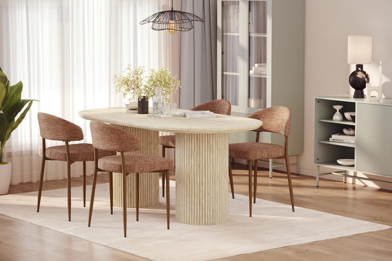 Uppveda Spisebord med travertin-look med 4 stk. Jairam Spisebordsstole - Beige - Møbler - Borde - Spisebordssæt