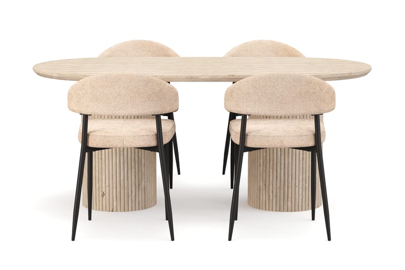 Uppveda Spisebord med travertin-look med 4 stk. Jairam Spisebordsstole - Beige - Møbler - Borde - Spisebordssæt