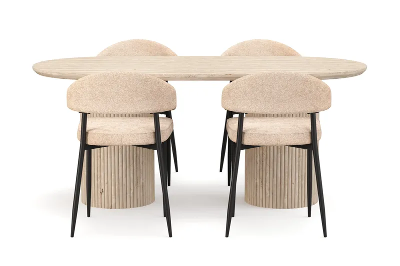 Uppveda Spisebord med travertin-look med 4 stk. Jairam Spisebordsstole - Beige - Møbler - Borde - Spisebordssæt