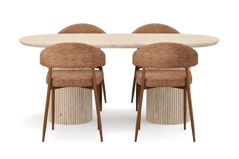 Uppveda Spisebord med travertin-look med 4 stk. Jairam Spisebordsstole - Beige - Møbler - Borde - Spisebordssæt