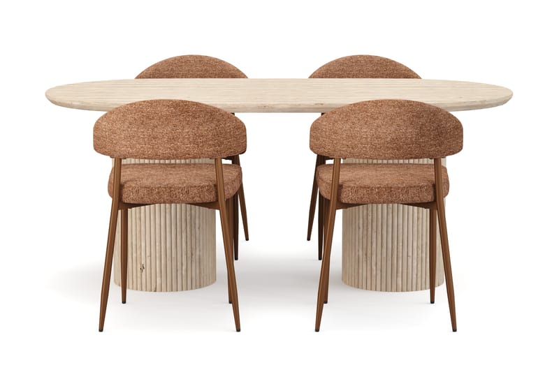 Uppveda Spisebord med travertin-look med 4 stk. Jairam Spisebordsstole - Beige - Møbler - Borde - Spisebordssæt