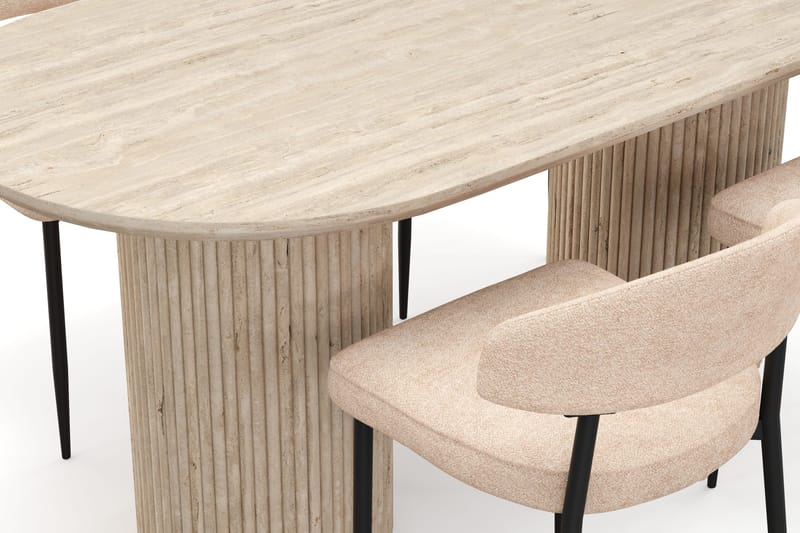 Uppveda Spisebord med travertin-look med 4 stk. Jairam Spisebordsstole - Beige - Møbler - Borde - Spisebordssæt