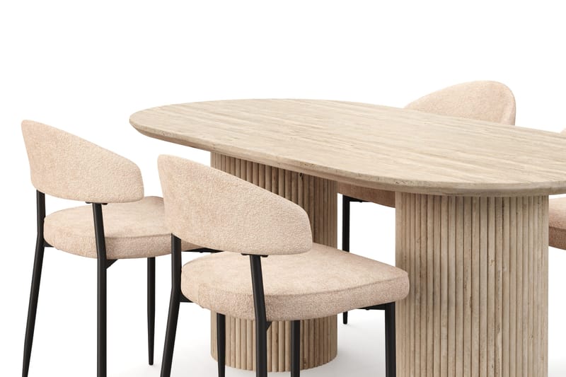 Uppveda Spisebord med travertin-look med 4 stk. Jairam Spisebordsstole - Beige - Møbler - Borde - Spisebordssæt