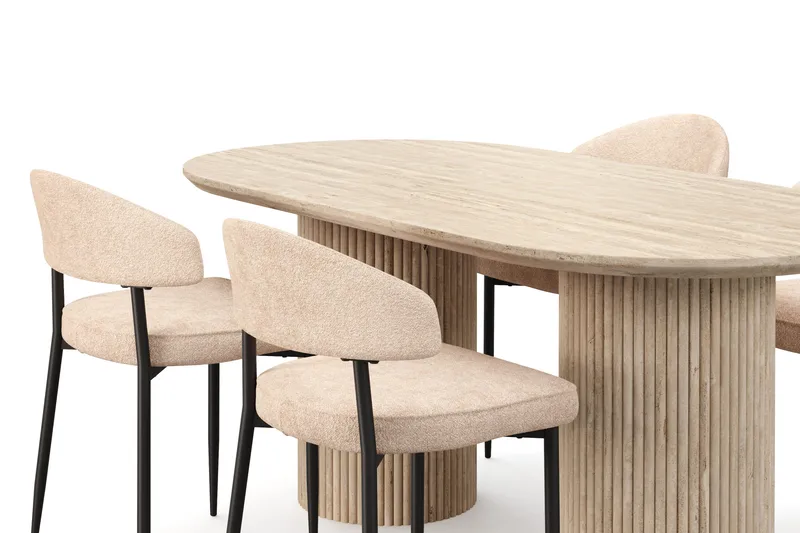 Uppveda Spisebord med travertin-look med 4 stk. Jairam Spisebordsstole - Beige - Møbler - Borde - Spisebordssæt