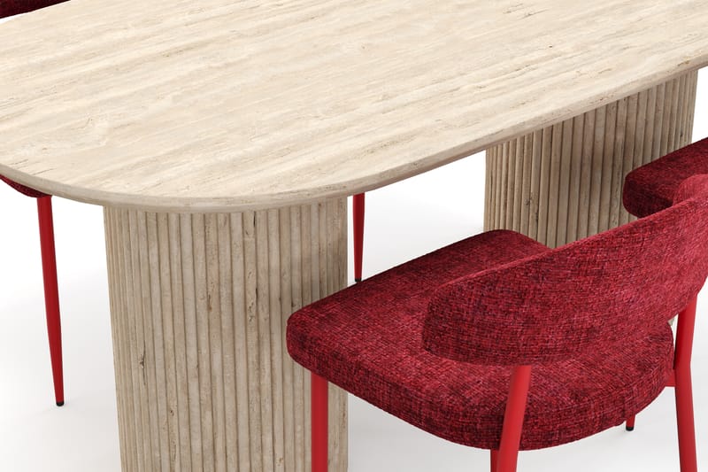 Uppveda Spisebord med travertin-look med 4 stk. Jairam Spisebordsstole - Beige - Møbler - Borde - Spisebordssæt