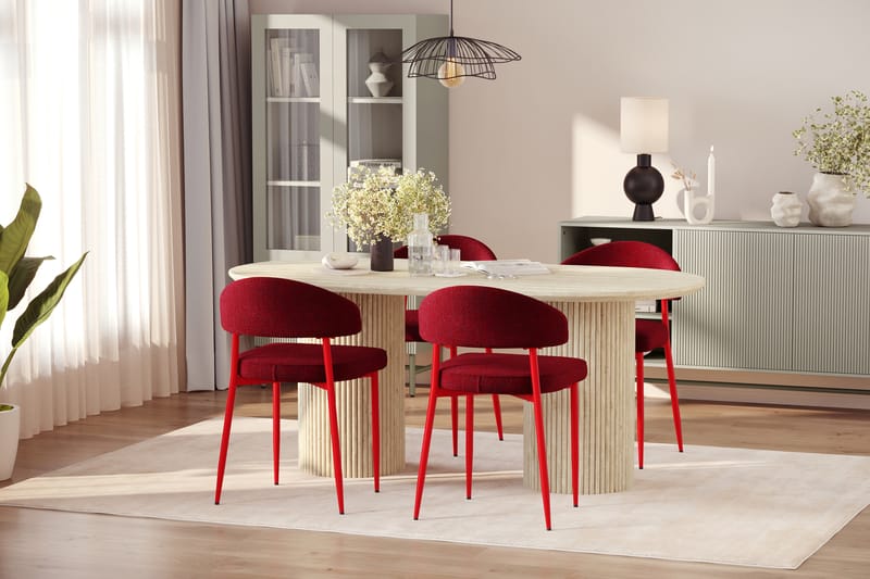 Uppveda Spisebord med travertin-look med 4 stk. Jairam Spisebordsstole - Beige - Møbler - Borde - Spisebordssæt